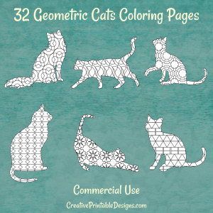 32 Geometric Cats Coloring Images