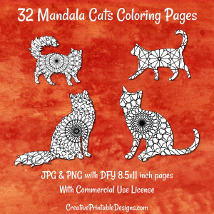 32 Mandala Cats Coloring Images