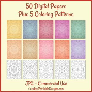 50 Digital Papers + 5 Coloring Patterns