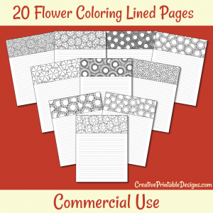 20 Flower Coloring Lined Pages