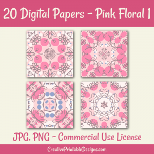 20 Digital Papers (Pink Floral 1)