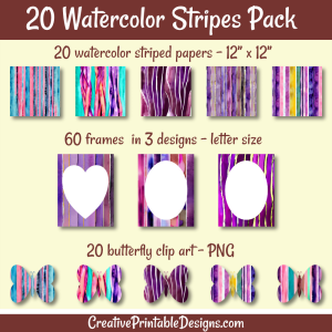 20 Watercolor Stripes Pack