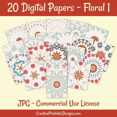20 Digital Papers (Floral 1)