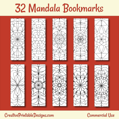 32 Mandala Coloring Bookmarks