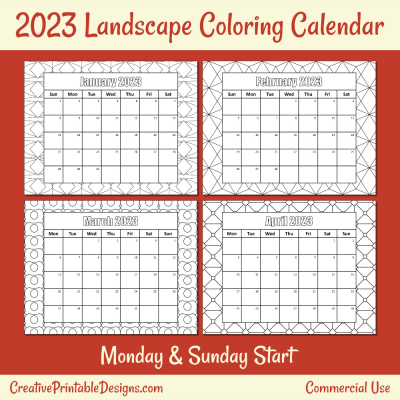 2023 Landscape Coloring Calendar