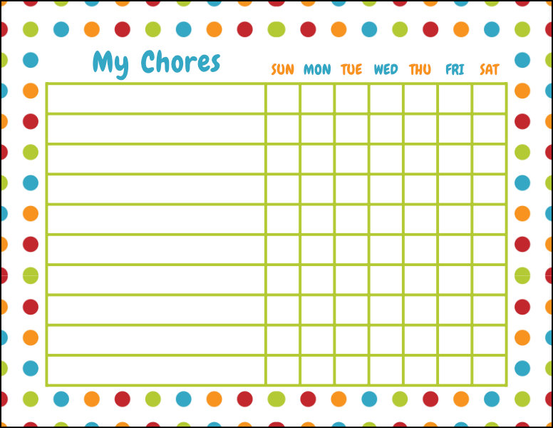 printable kid chore chart