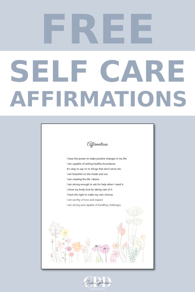 free printable self care list of affirmations
