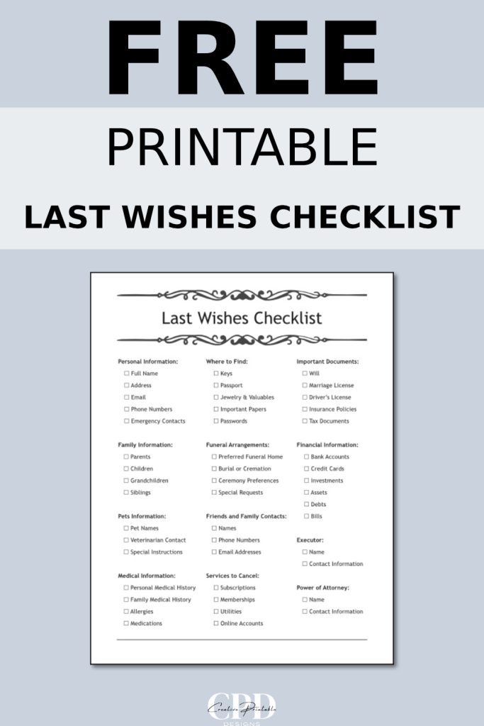 free last wishes checklist