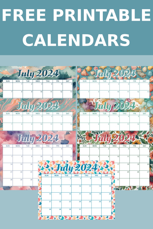 free printable monthly calendar July 2024