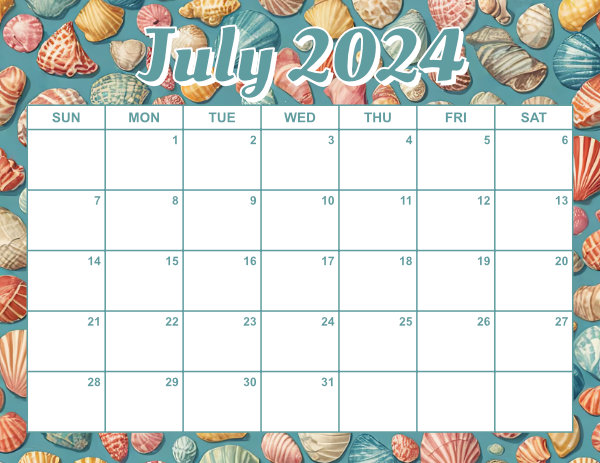 free printable monthly calendar July 2024