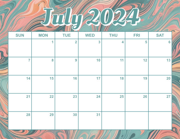 free printable monthly calendar July 2024