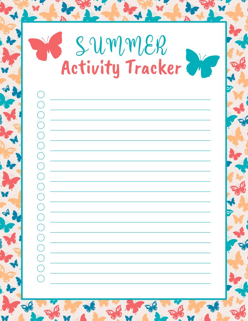 free printable summer activity tracker